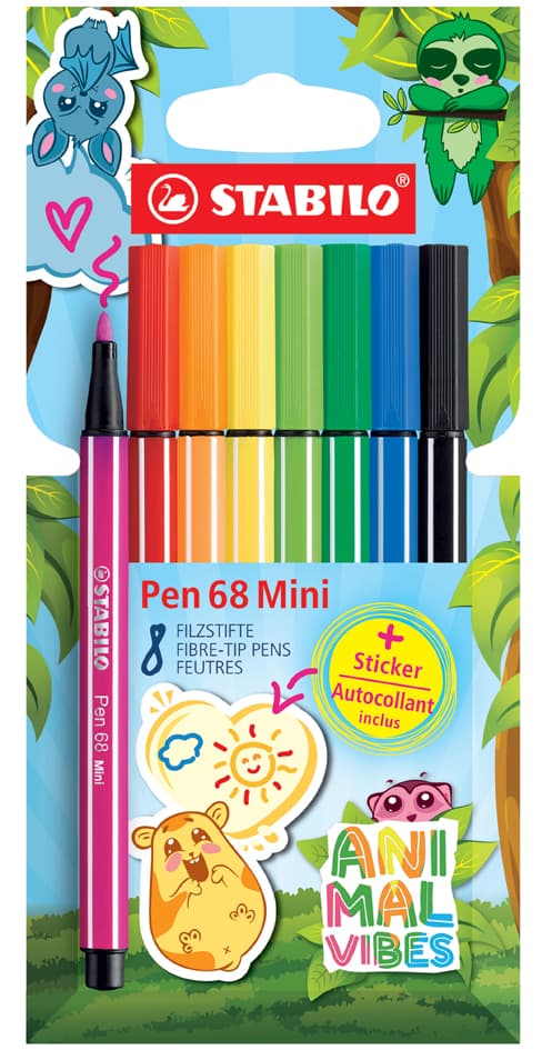 Stabilo Fasermaler Pen 68 Mini Animal Vibes, 8er Etui