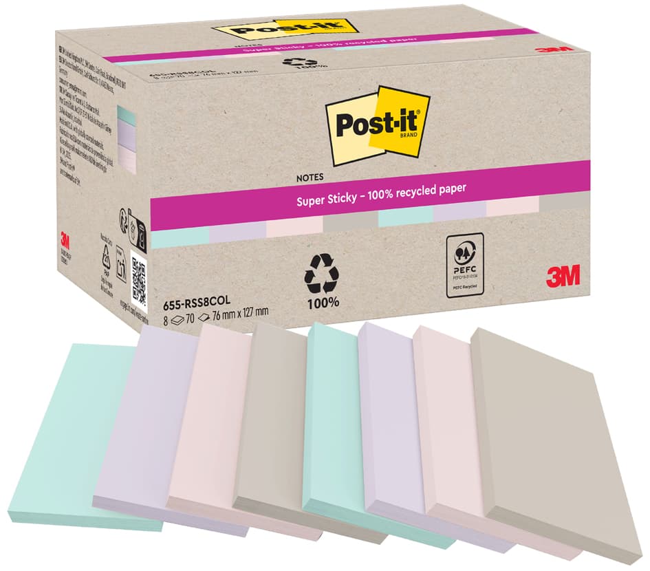 Post-It Haftnotizen Super Sticky Recycling Notes, Pastell