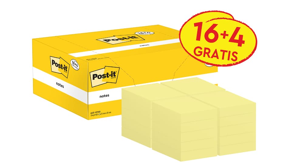 Post-It Haftnotizen Notes, 76 X 76 Mm, Gelb, 18 + 6 Gratis