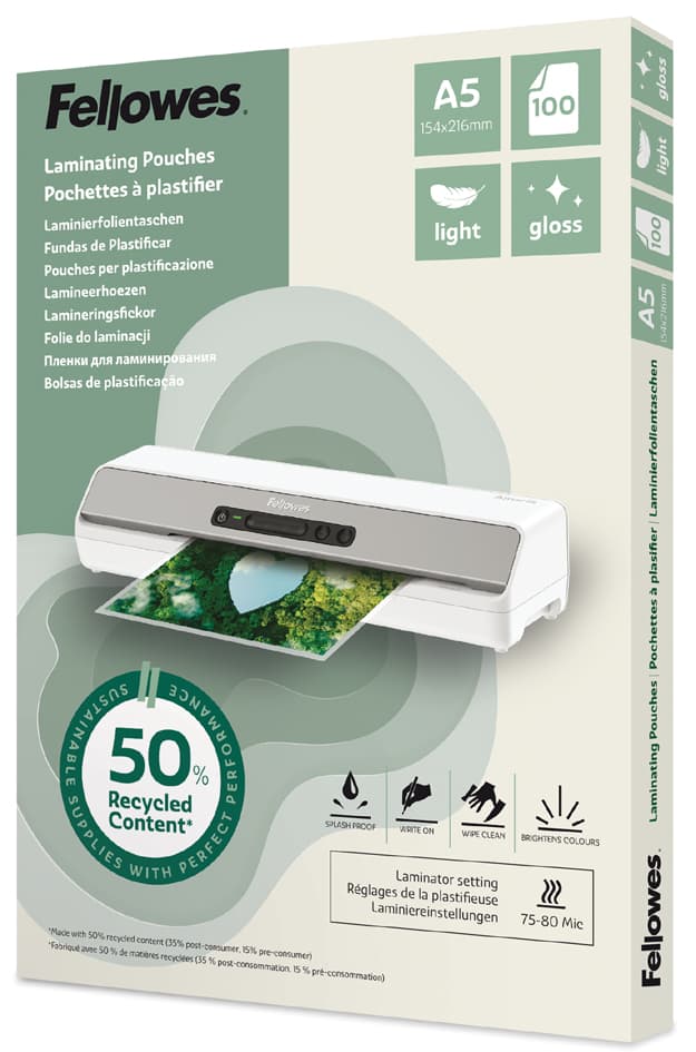 Fellowes Laminierfolientasche, Din A5, Glänzend, 160 Mic