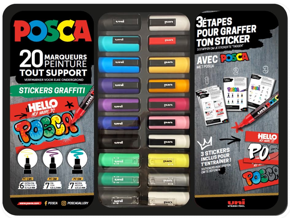 Restposten: Posca Pigmentmarker , Stickers Graffiti,  20er Box