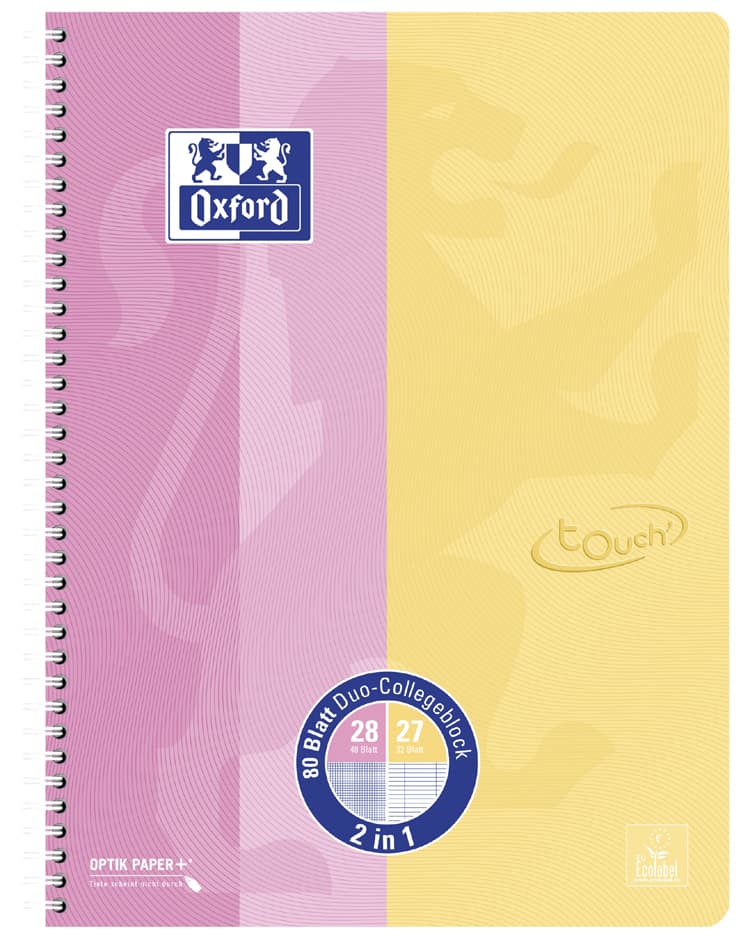 Oxford Collegeblock Duo Touch, A4+, Rosa / Gelb