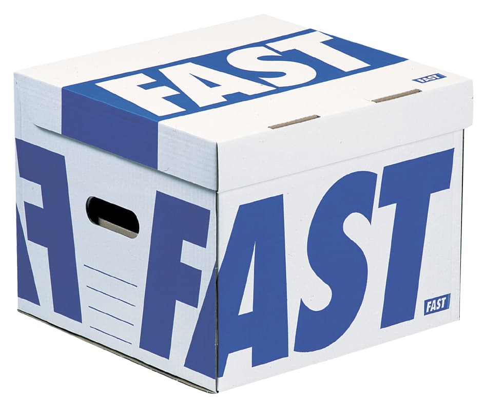 Fast Archiv-Klappdeckelbox Kubus, Aus Wellpappe, Weiß/Blau