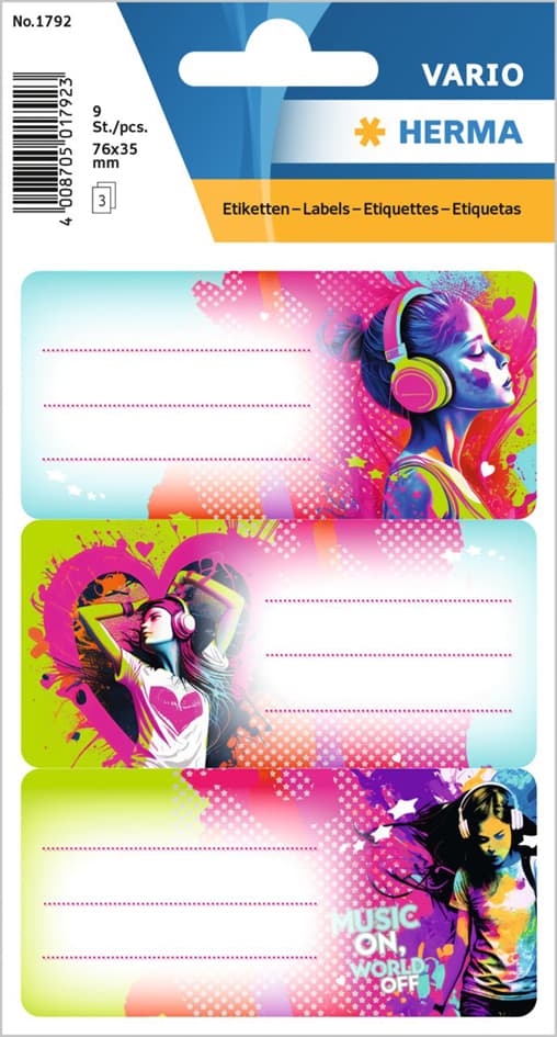 Herma Buchetiketten Vario , Music Girl, , 76 X 35 Mm