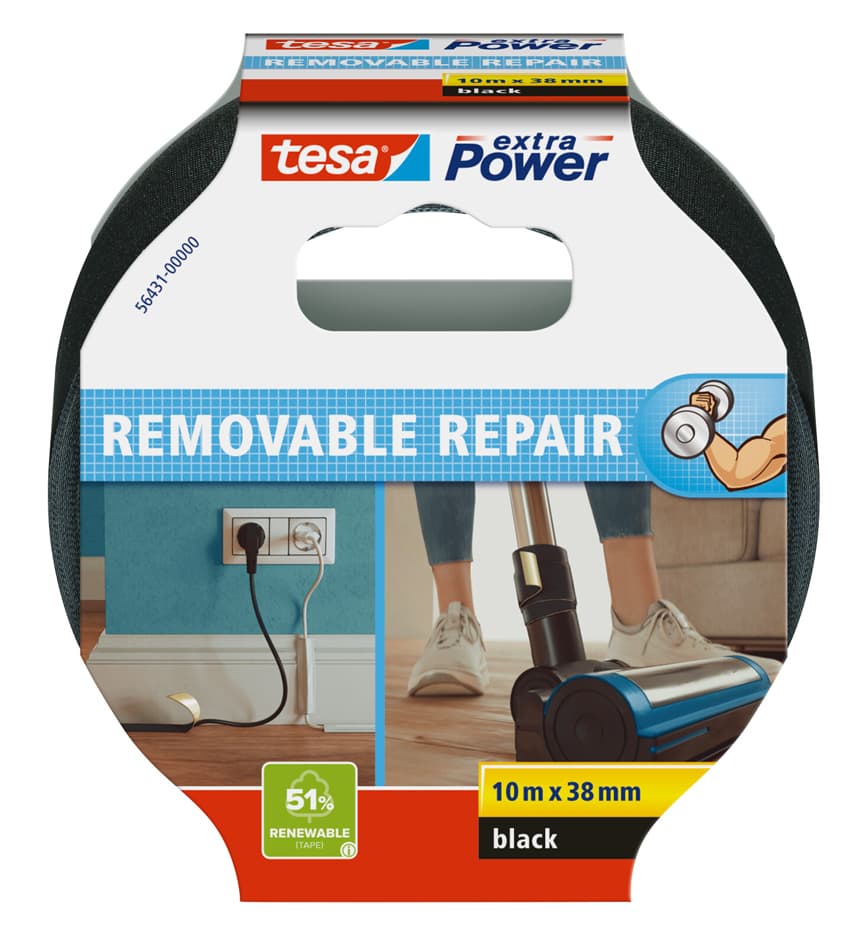 Tesa Gewebeband Extra Power Removable Repair, Schwarz