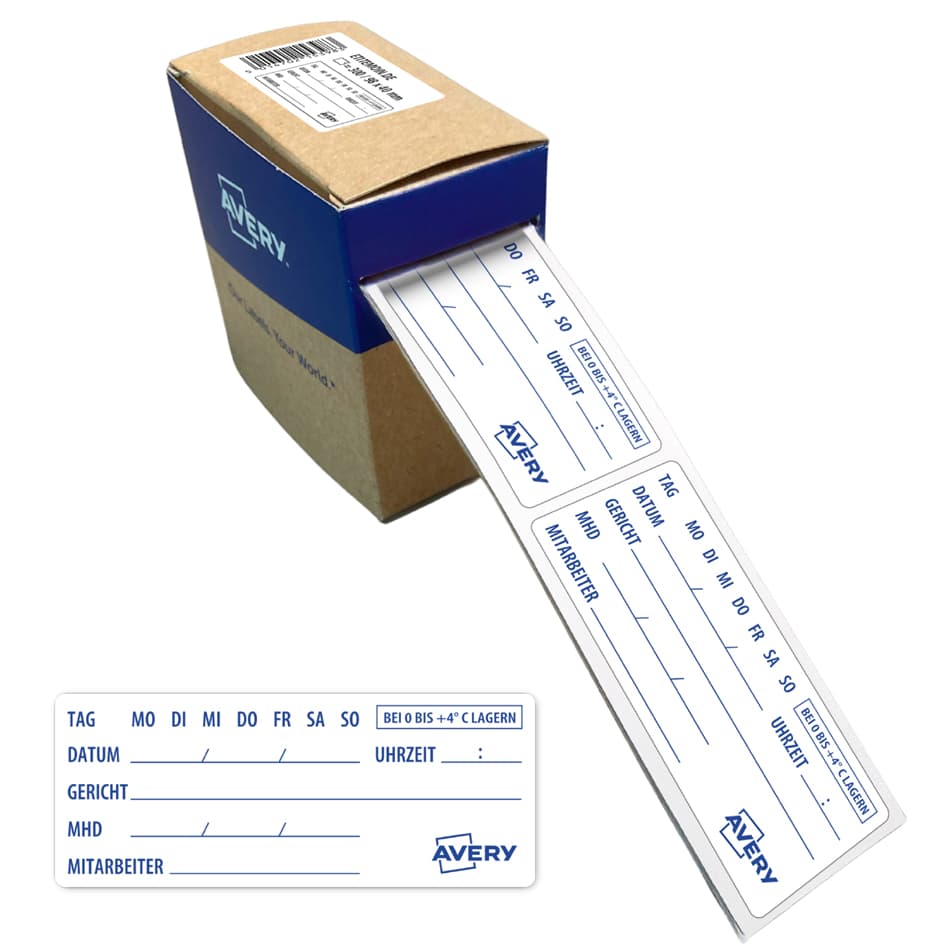 Avery Proben-Etiketten, Mit Tagesfeldern, 98 X 40 Mm, Weiß