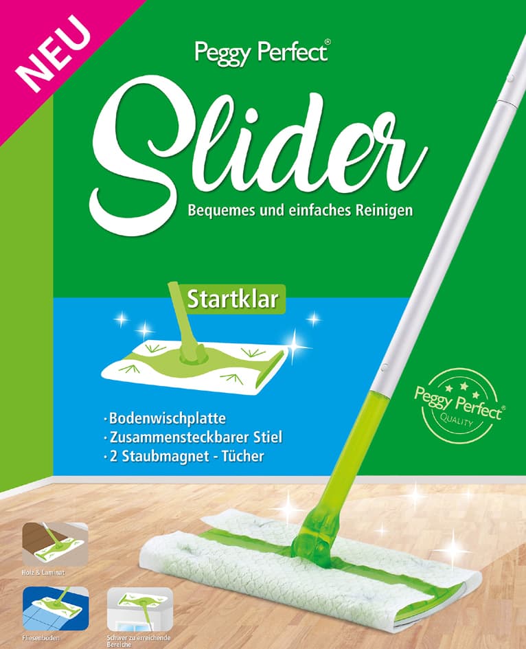 Peggy Perfect Slider Starter-Set, Bodenwischer + 8 Tücher