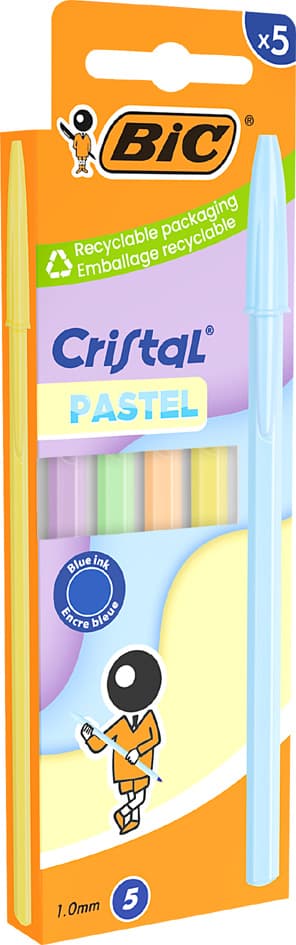 Bic Kugelschreiber Cristal Pastel, Sortiert, 5er Blister