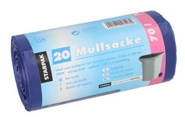 Starpak Mülleimerbeutel Hdpe, 70 Liter, Blau