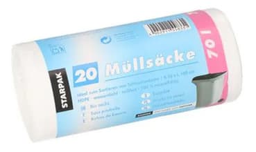 Starpak Mülleimerbeutel Hdpe, 70 Liter, Weiß