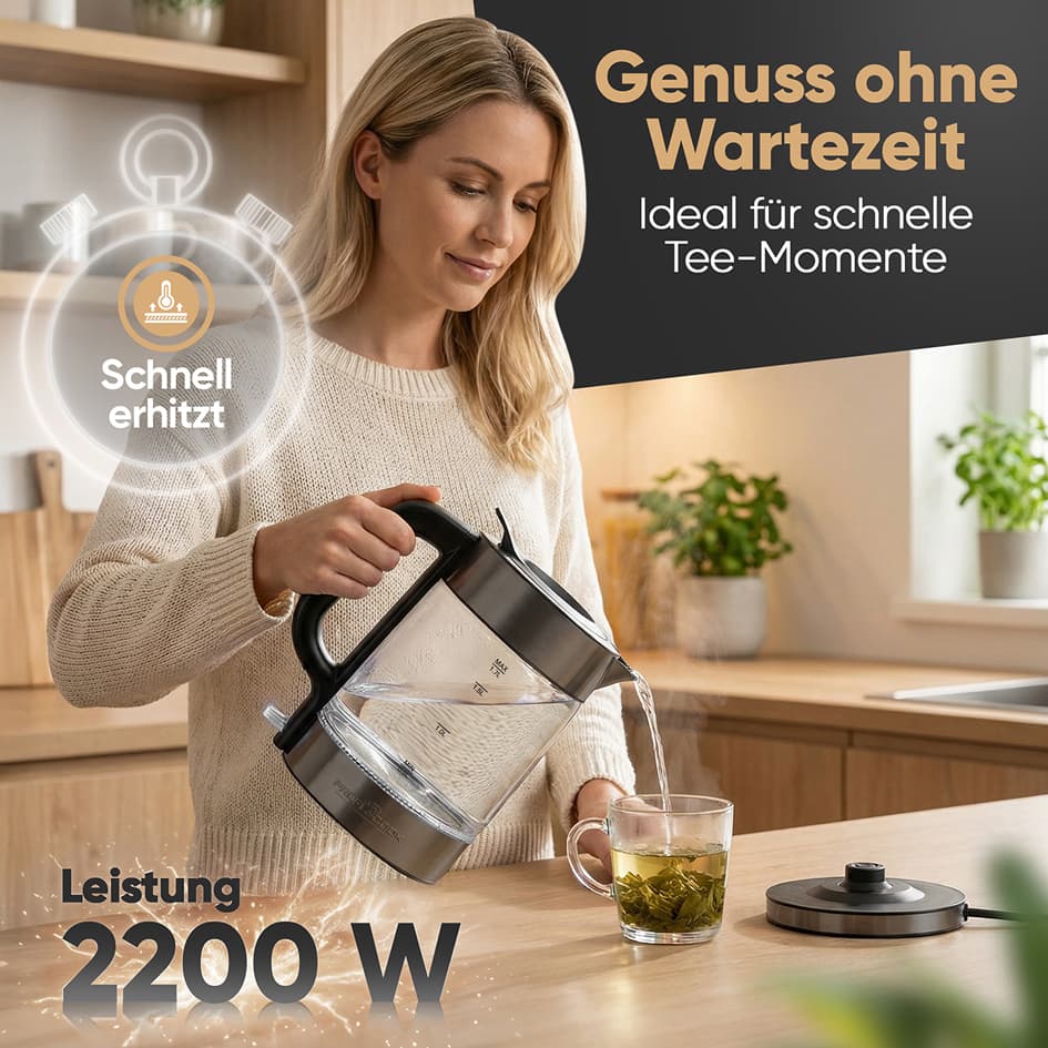 Profi Cook Wasserkocher Pc-Wks 1322, Glas/Dark Inox, 1,7 L