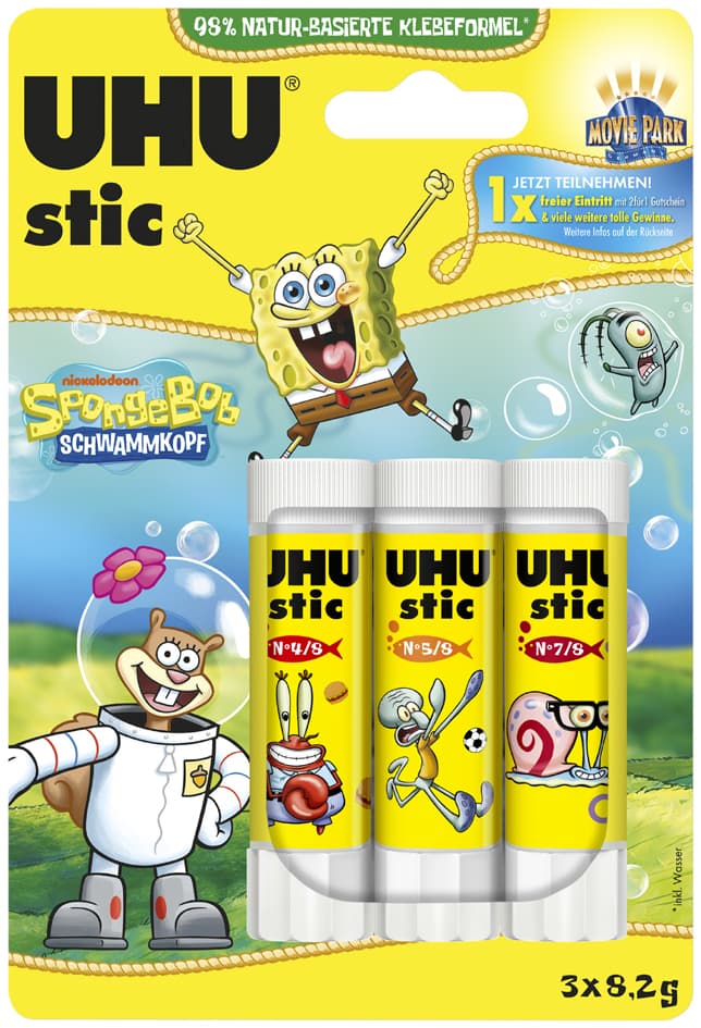 Uhu Klebestift Stic Spongebob, 3 X 8,2 G, Blister