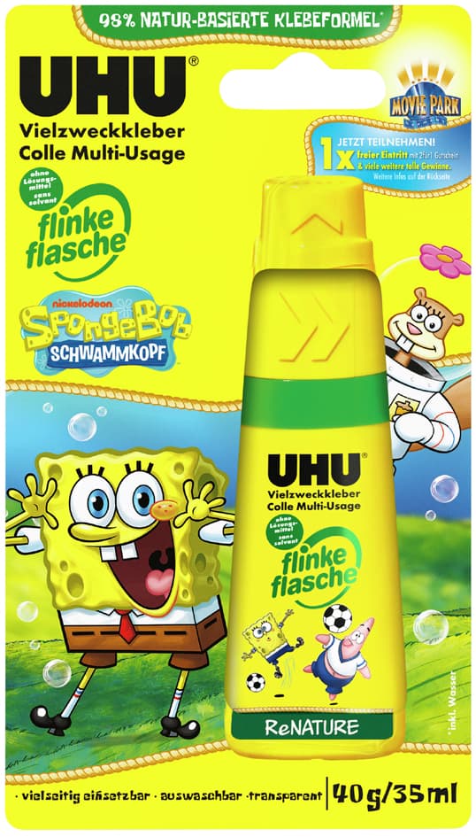 Uhu Vielzweckkleber Flinke Flasche Renature Spongebob, 40 G