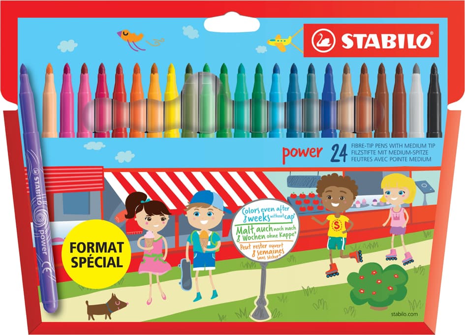 Stabilo Fasermaler Power, Rund, 24er Karton-Etui