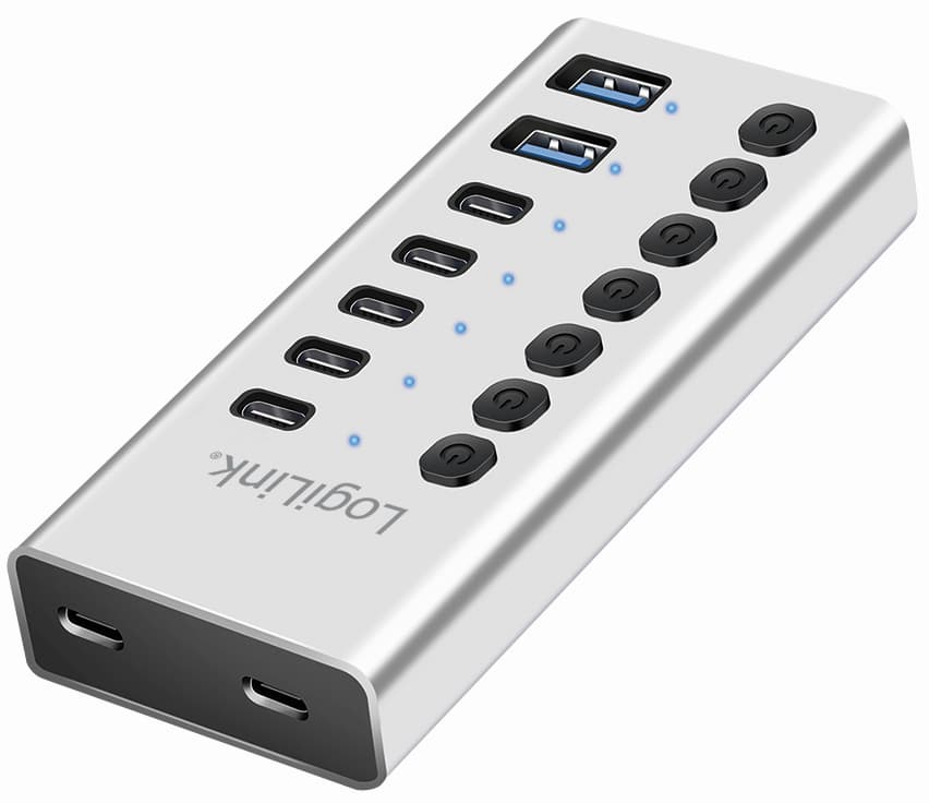 Logilink Usb 3.2 Hub, 7-Port, Mit Ein-/Ausschalter, Silber