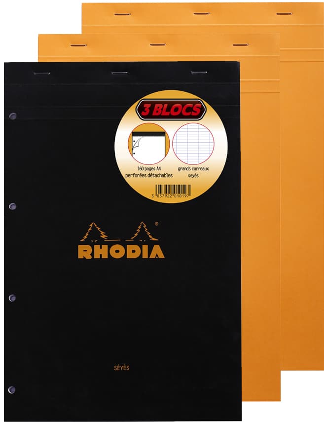 Rhodia Notizblock No. 20, Din A4+, Kariert, 3er Pack