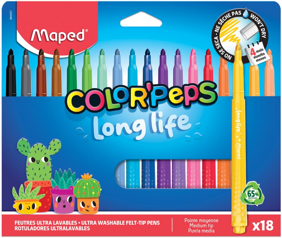 Maped Fasermaler Color, Peps Long Life, 18er Kartonetui