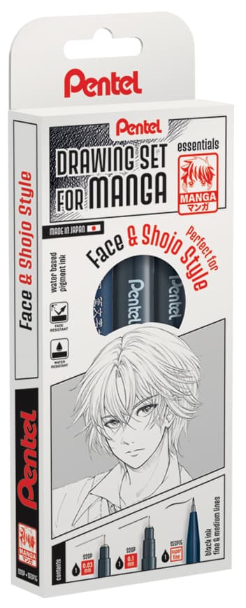 Pentel Fineliner-Set , Manga Face, , Schwarz, 3er Set