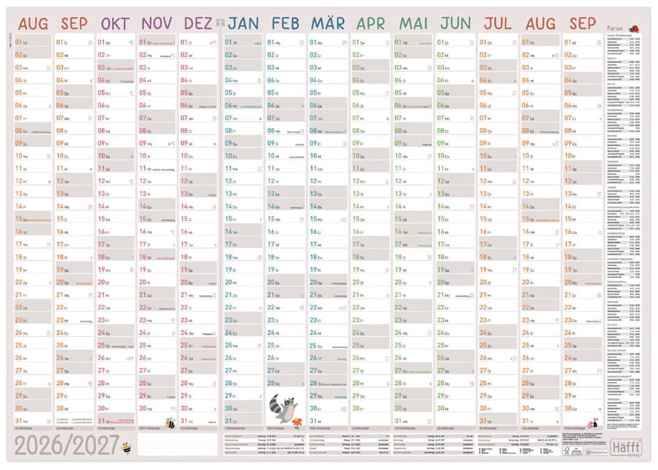 Häfft Wandkalender Erzieher, 890 X 630 Mm, 2026/2027