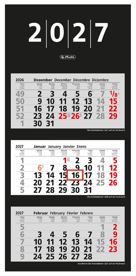 Herlitz 3-Monats-Wandkalender 2027