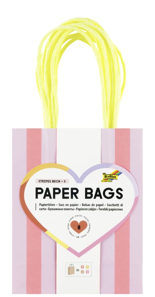 Folia Papier-Tragetaschen , Stripes Neon, , Größe: S