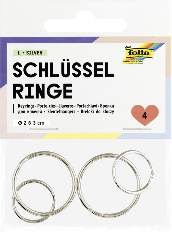 Folia Metall-Schlüsselringe L, Größen Sortiert, Silber