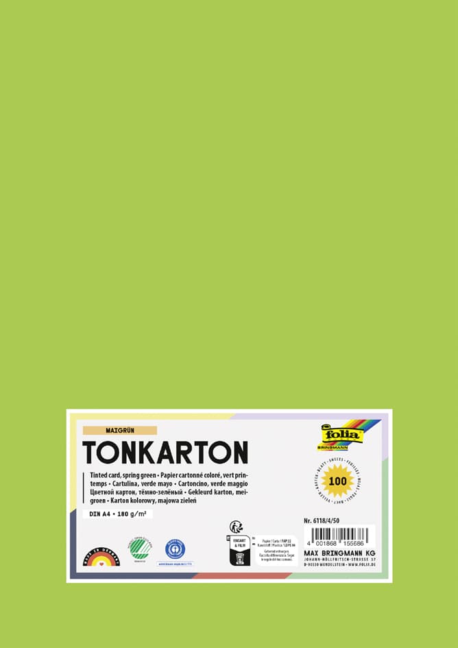 Folia Tonkarton, Din A4, 180 G/Qm, Maigrün
