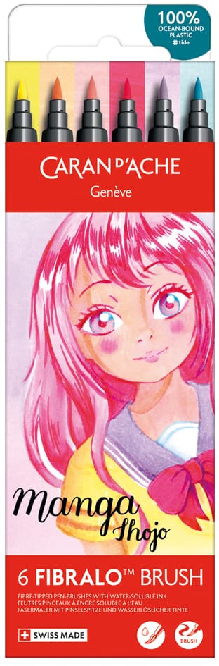 Caran D, Ache Fasermaler Fibralo Brush Manga, 6er Set