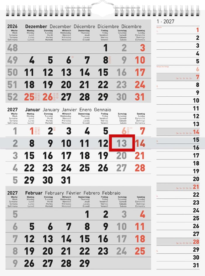 Rido Idé Wandkalender 3-Monatskalender Kombi Planer 3, 2027