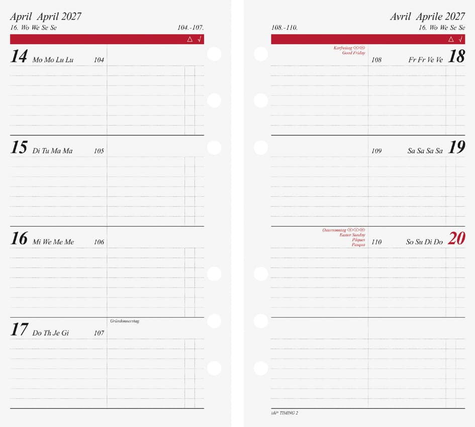Rido Idé Kalender-Einlage , Wochenkalendarium I, , 2027