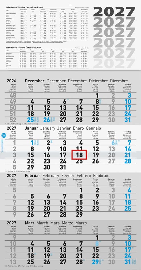 Glocken Wandkalender , 4-Monats-Wandkalender Uws, , 2027, Grau