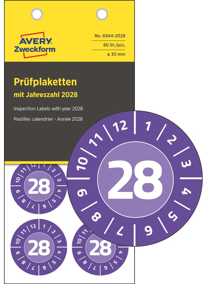 Avery Zweckform Prüfplaketten, 2028, Vinyl, Violett, 30 Mm