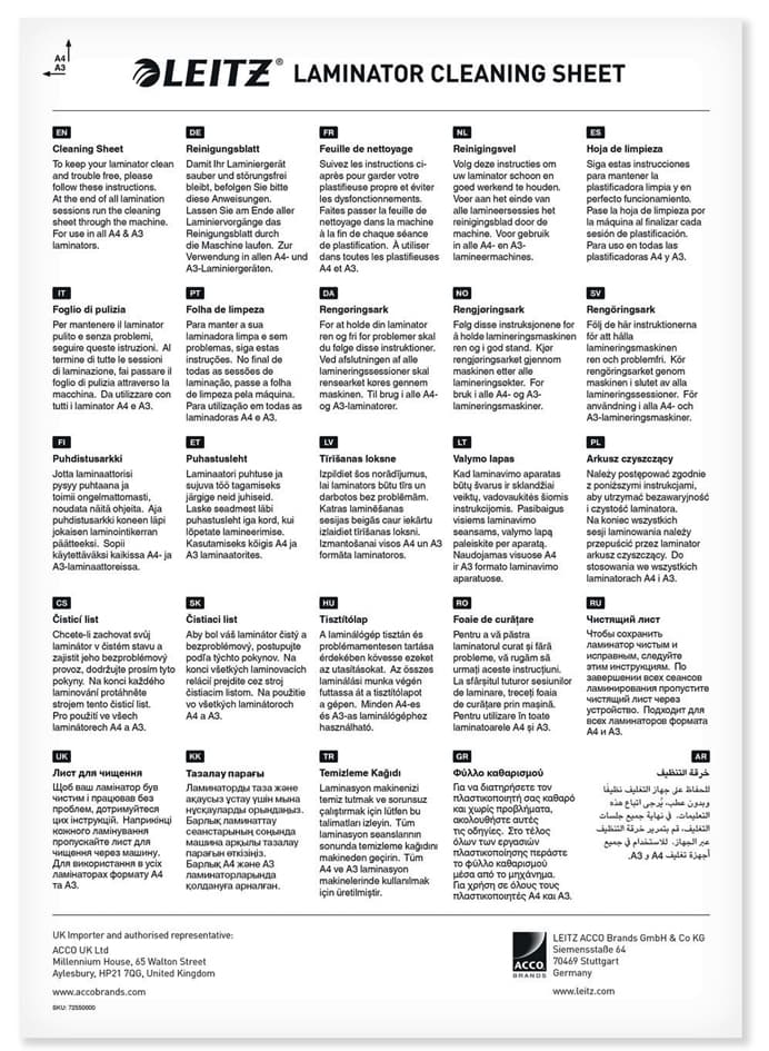Leitz Reinigungsblatt Für Laminiergeräte, Din A4, 5er-Set
