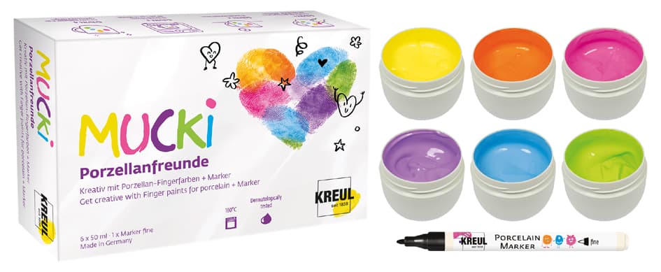 Kreul Porzellan-Fingerfarbe , Mucki, , Set Porzellanfreunde