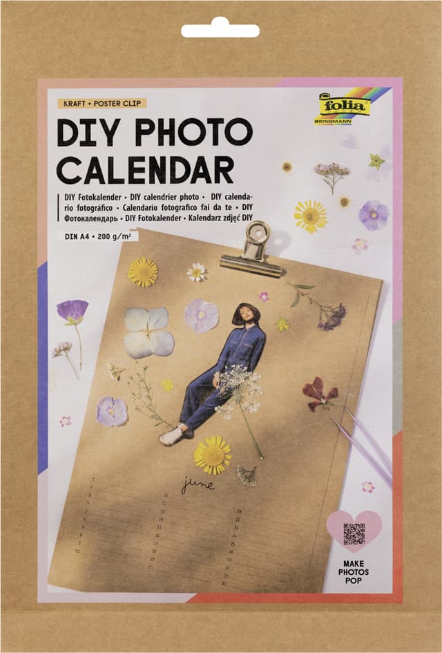 Folia Kreativ-Wandkalender, Din A4, Mit Klammer, Kraftkarton