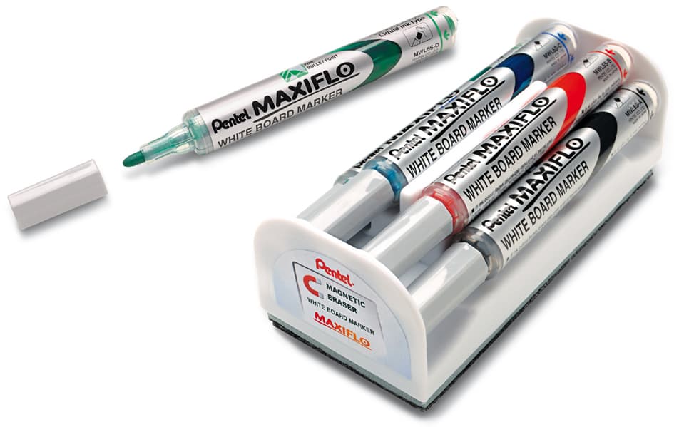 Pentel Whiteboard-Marker Set Maxiflo Mwl5s, Mit Schwamm