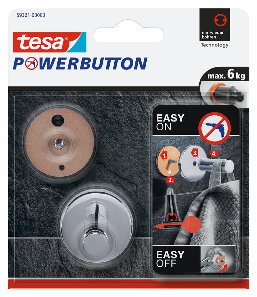 Tesa Powerbutton Haken Universal Medium, Chrom