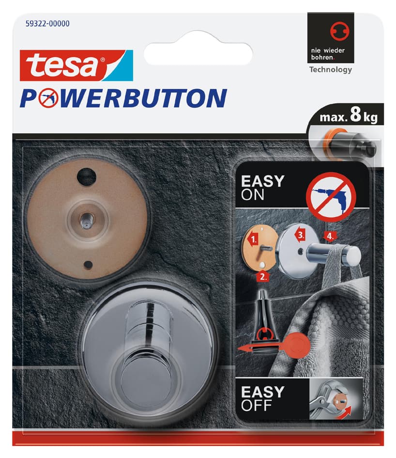 Tesa Powerbutton Haken Universal Large, Chrom