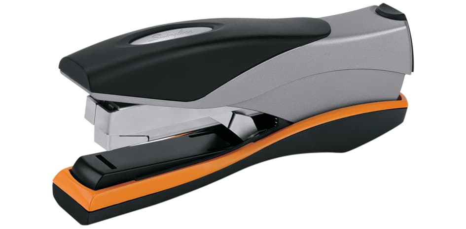 Rexel Flachheftgerät Optima 40, Schwarz/Silber/Orange