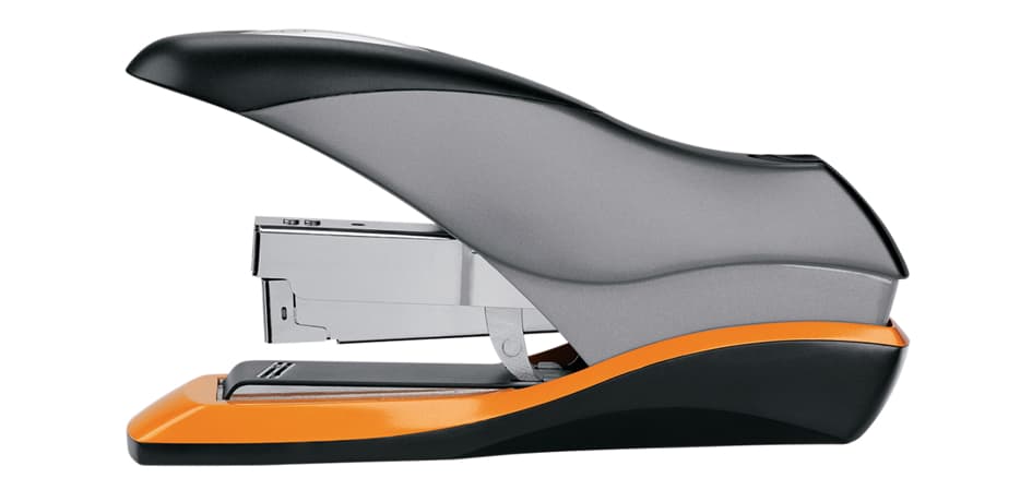 Rexel Flachheftgerät Optima 70, Schwarz/Silber/Orange