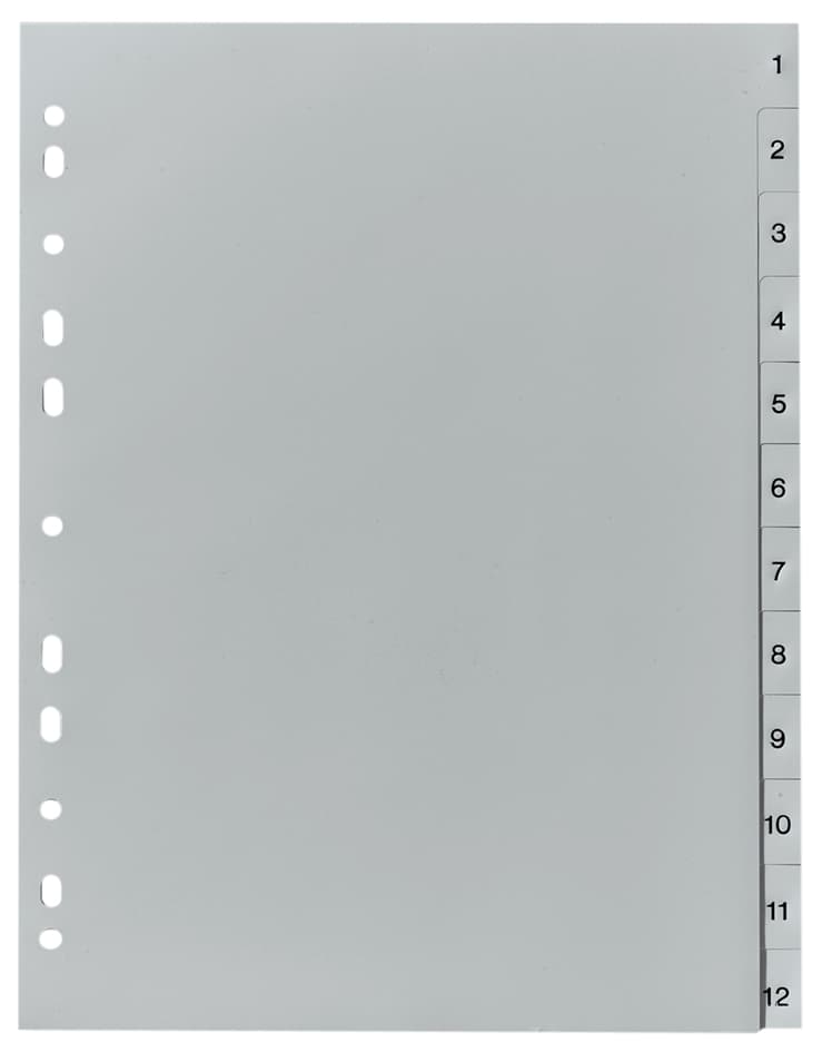 Herlitz Kunststoff-Register, Zahlen, A4, 12-Teilig, Grau