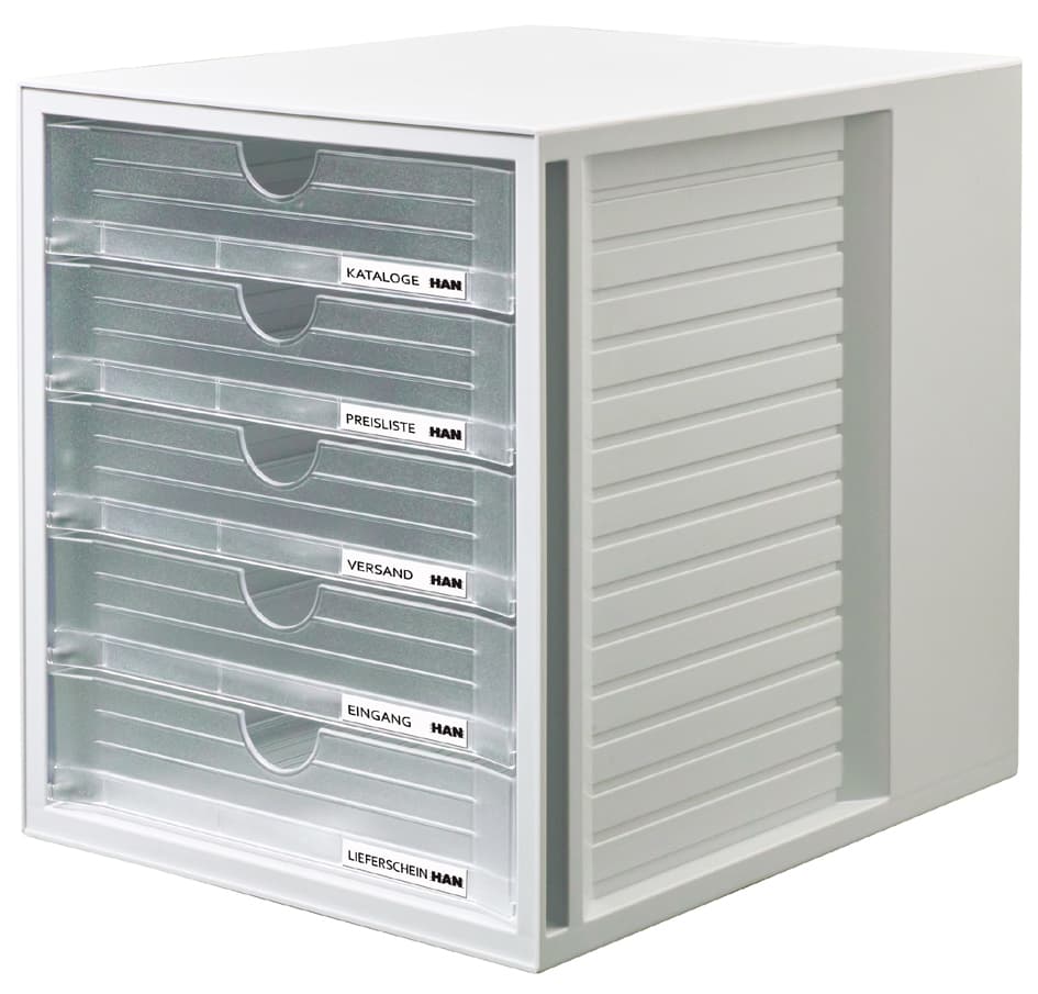 Han Schubladenbox Systembox, 5 Schübe, Lichtgrau/Klar