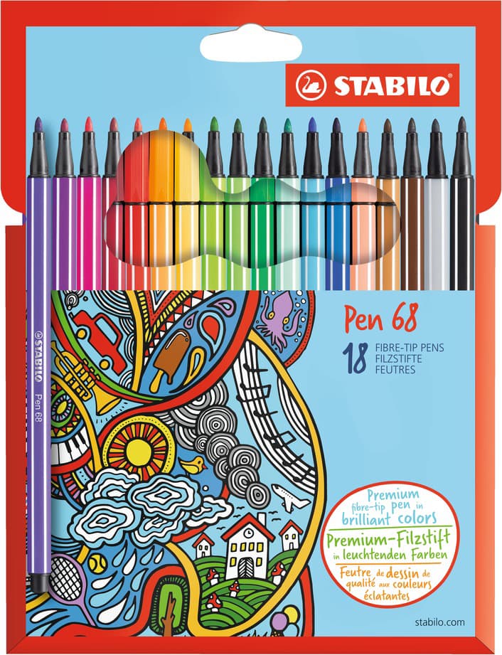 Stabilo Fasermaler Pen 68, 18er Kartonetui