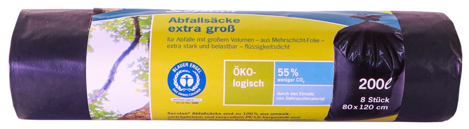 Secolan Abfallsack, Extra Groß, Schwarz, 200 Liter
