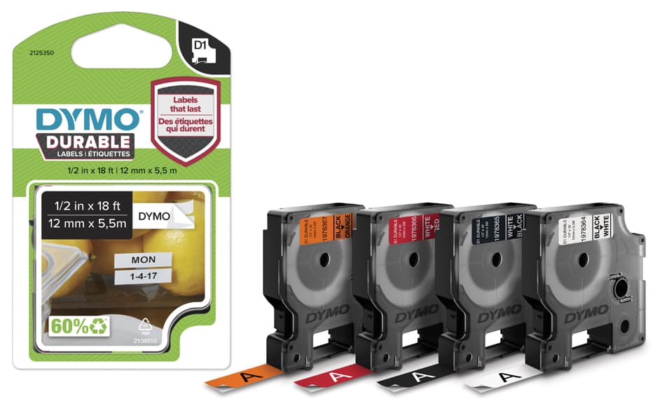 Dymo D1 Schriftbandkassette Schwarz/Weiß, 12 Mm X 5,5 M