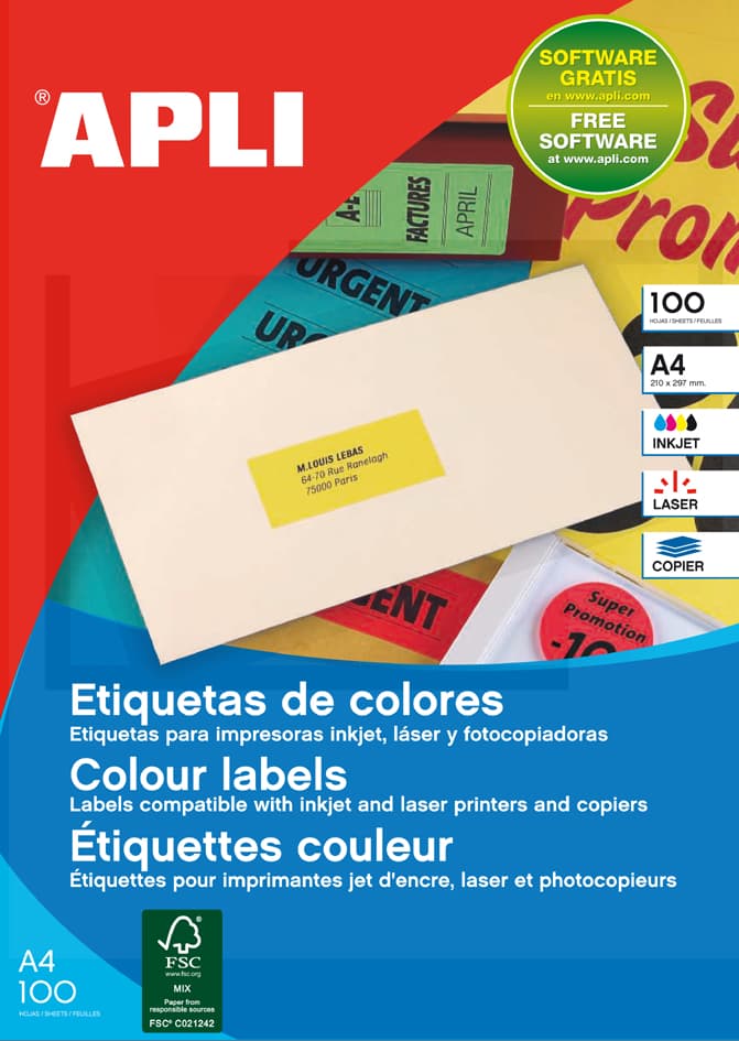 Apli Adress-Etiketten, 70 X 35 Mm, Neon Orange