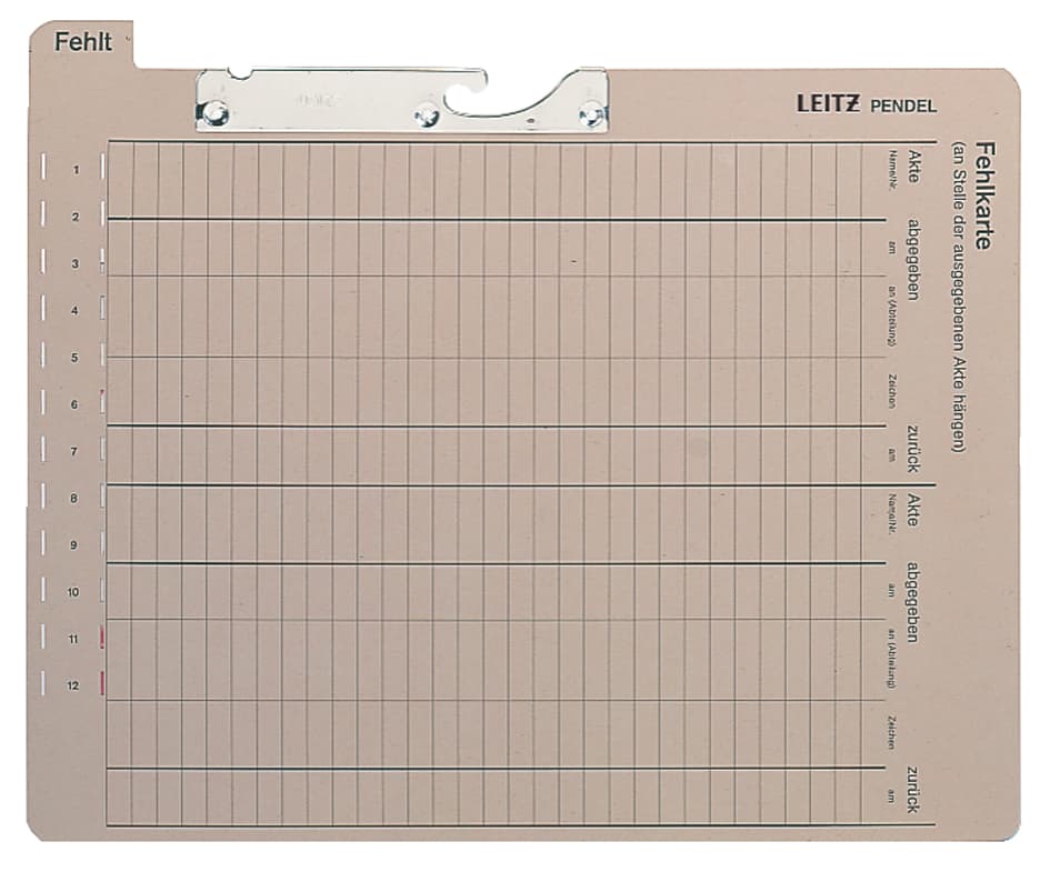 Leitz Pendelfehlkarte, Mit Tab , Fehlt, , Grau