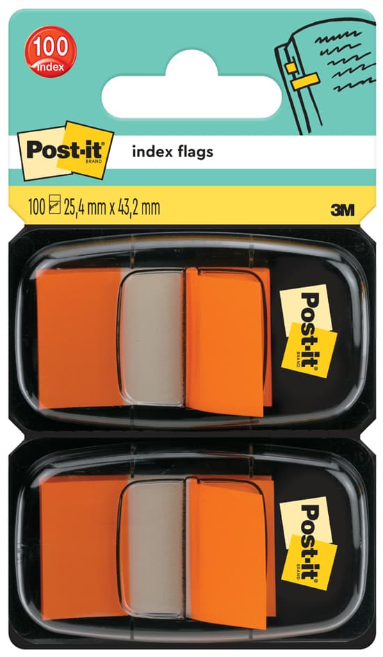Post-It Haftmarker Index, 25,4 X 43,2mm, Orange, 2er Spender
