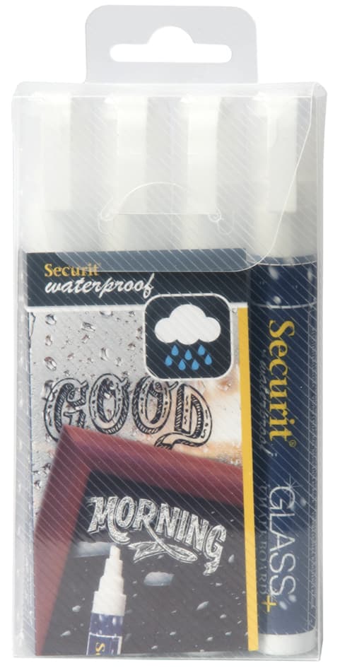 Securit Kreidemarker Waterproof Medium, 4er Etui, Weiß