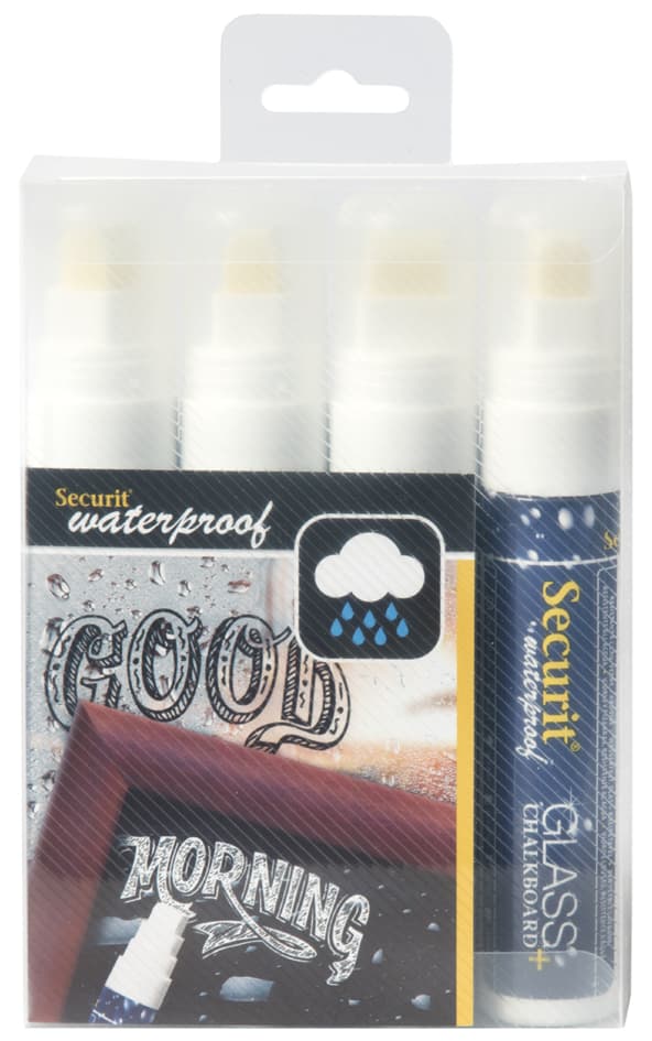 Securit Kreidemarker Waterproof Large, 4er Etui, Weiß